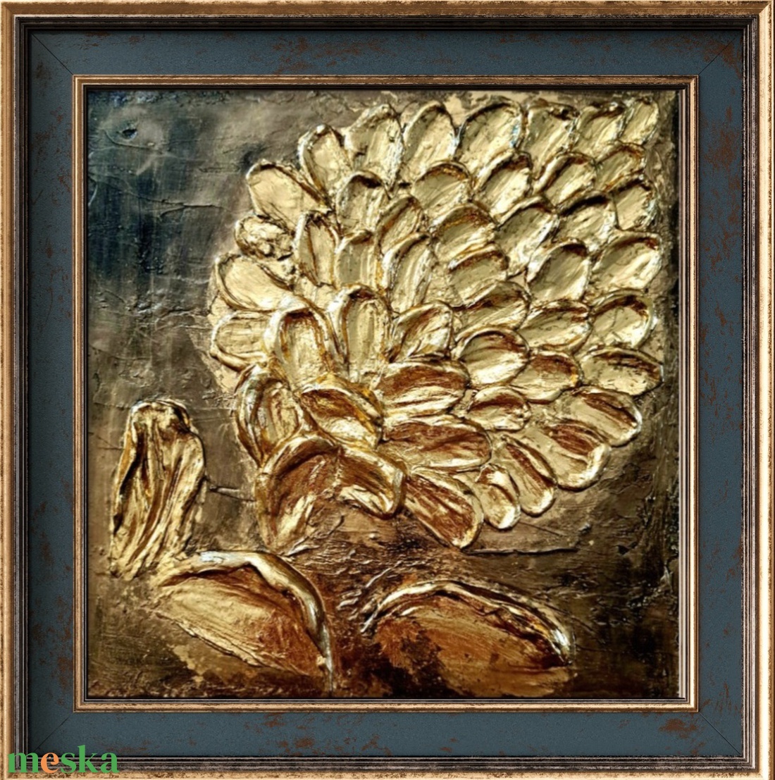 Texturált 3d arany virágos falikép - otthon & életmód - dekoráció - kép & falikép - vászonkép - Meska.hu