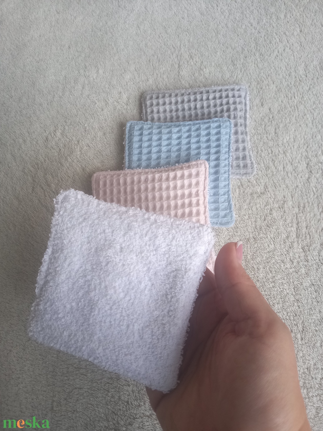 4 db arctisztító lap, frottír-darázsszövet, zero waste - szépségápolás - arcápolás - arctisztító korong - Meska.hu