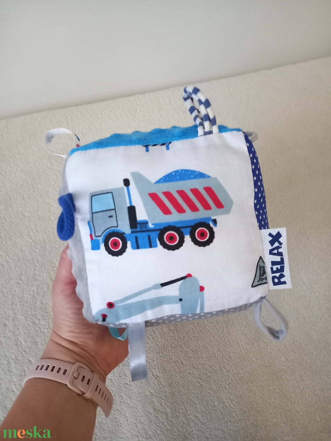 Kék munkagépek Minky Címke kocka / Babakocka - játék & sport - Meska.hu