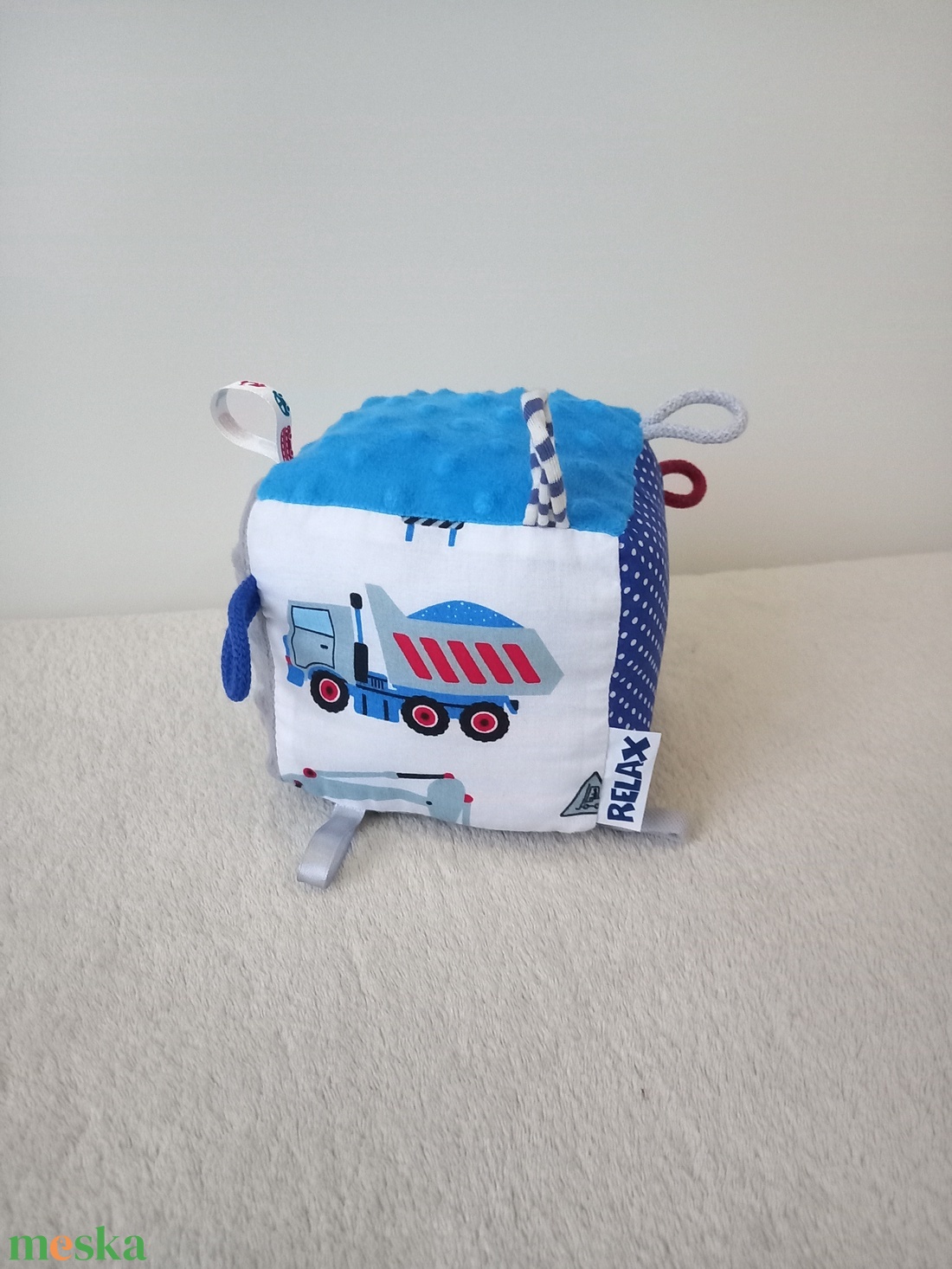 Kék munkagépek Minky Címke kocka / Babakocka - játék & sport - Meska.hu