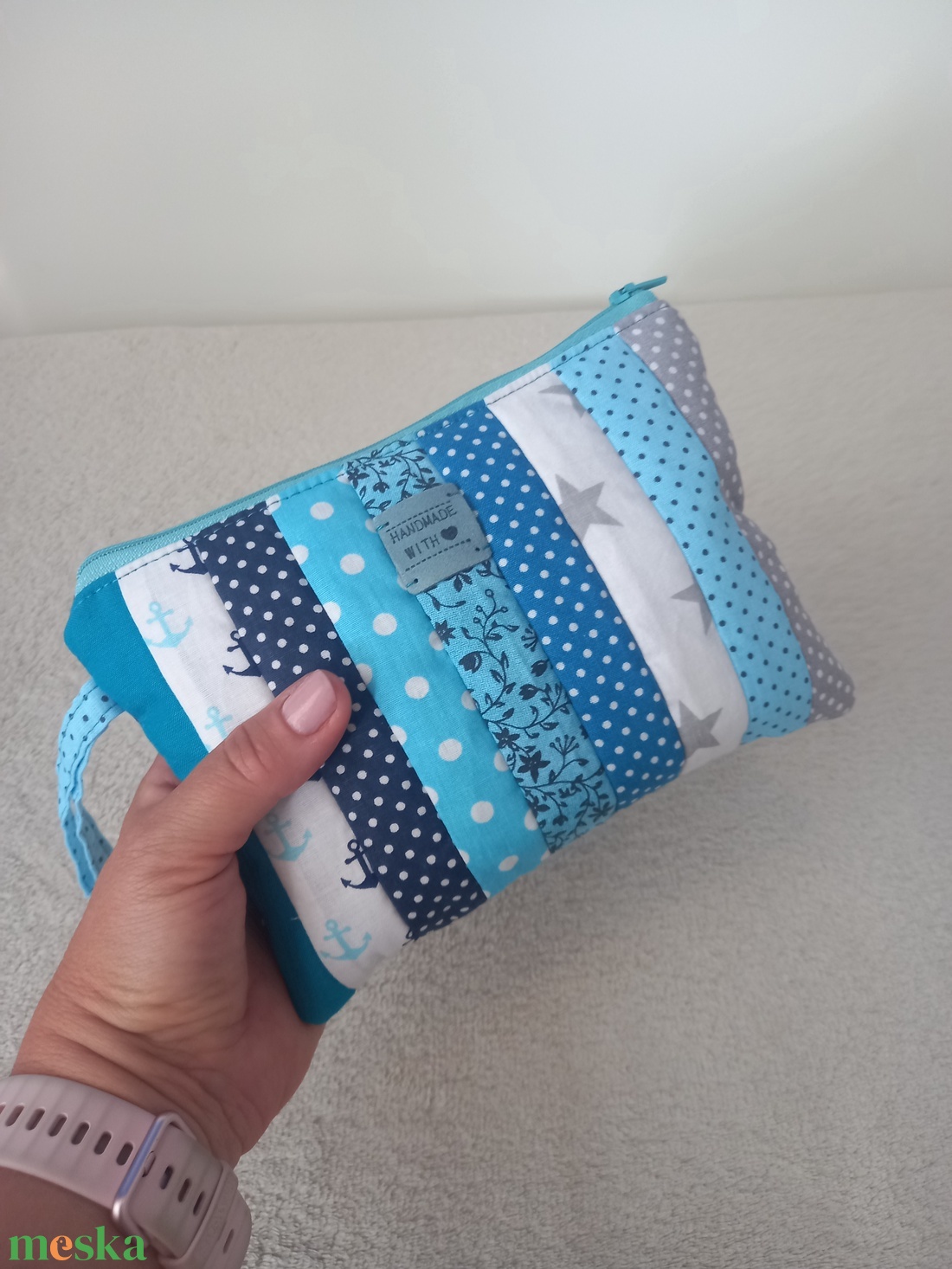 Türkiz patchwork neszesszer - táska & tok - neszesszer - Meska.hu