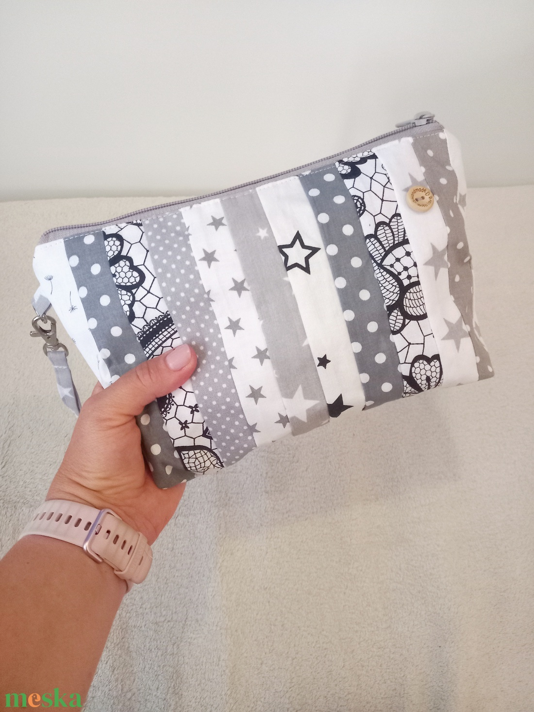 Szürke patchwork utazó nagy neszesszer vízhatlan béléssel - táska & tok - neszesszer - Meska.hu