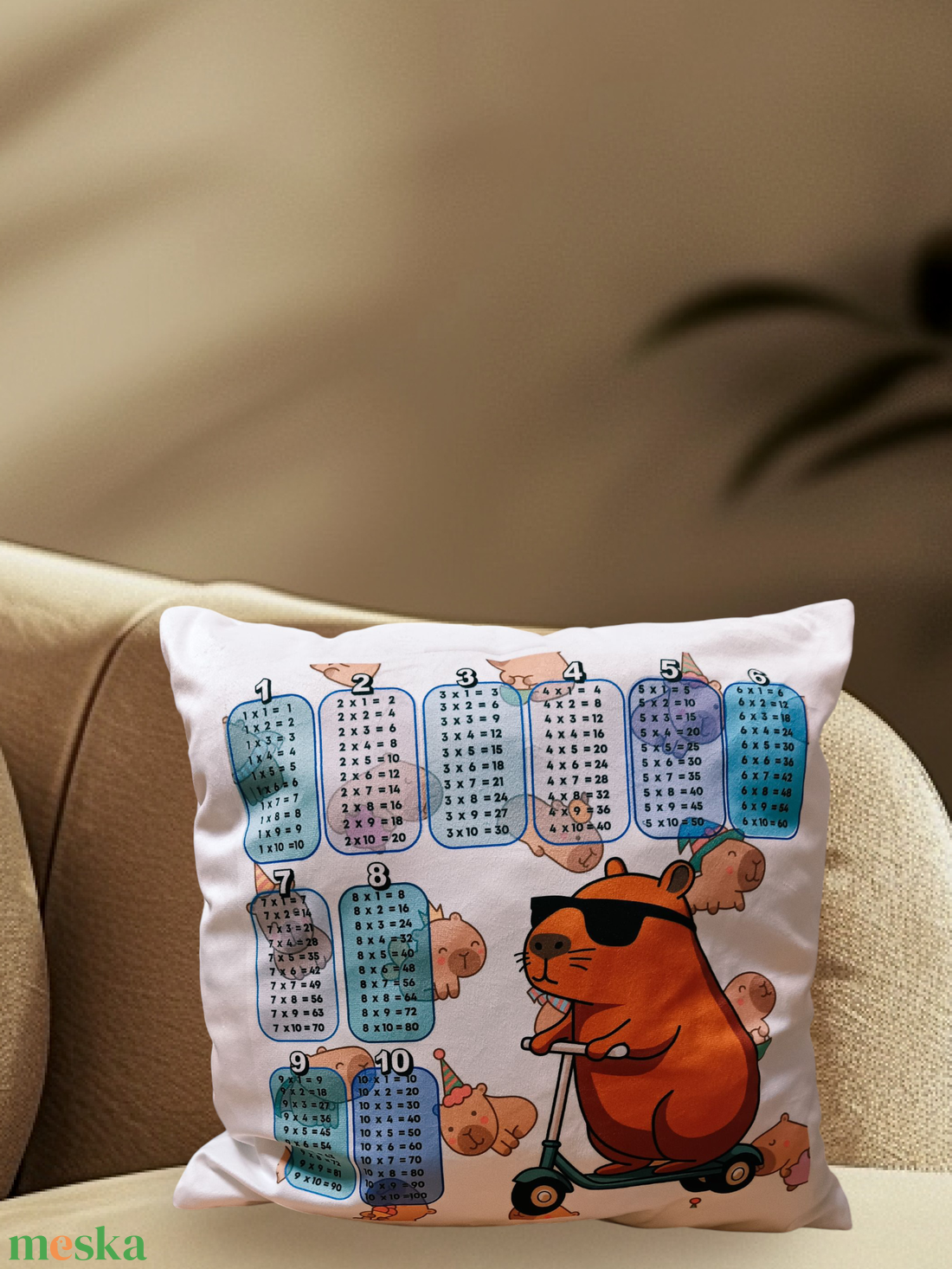 Fiú capybara szorzótáblás párna - otthon & életmód - babaszoba, gyerekszoba - gyerek díszpárna - Meska.hu