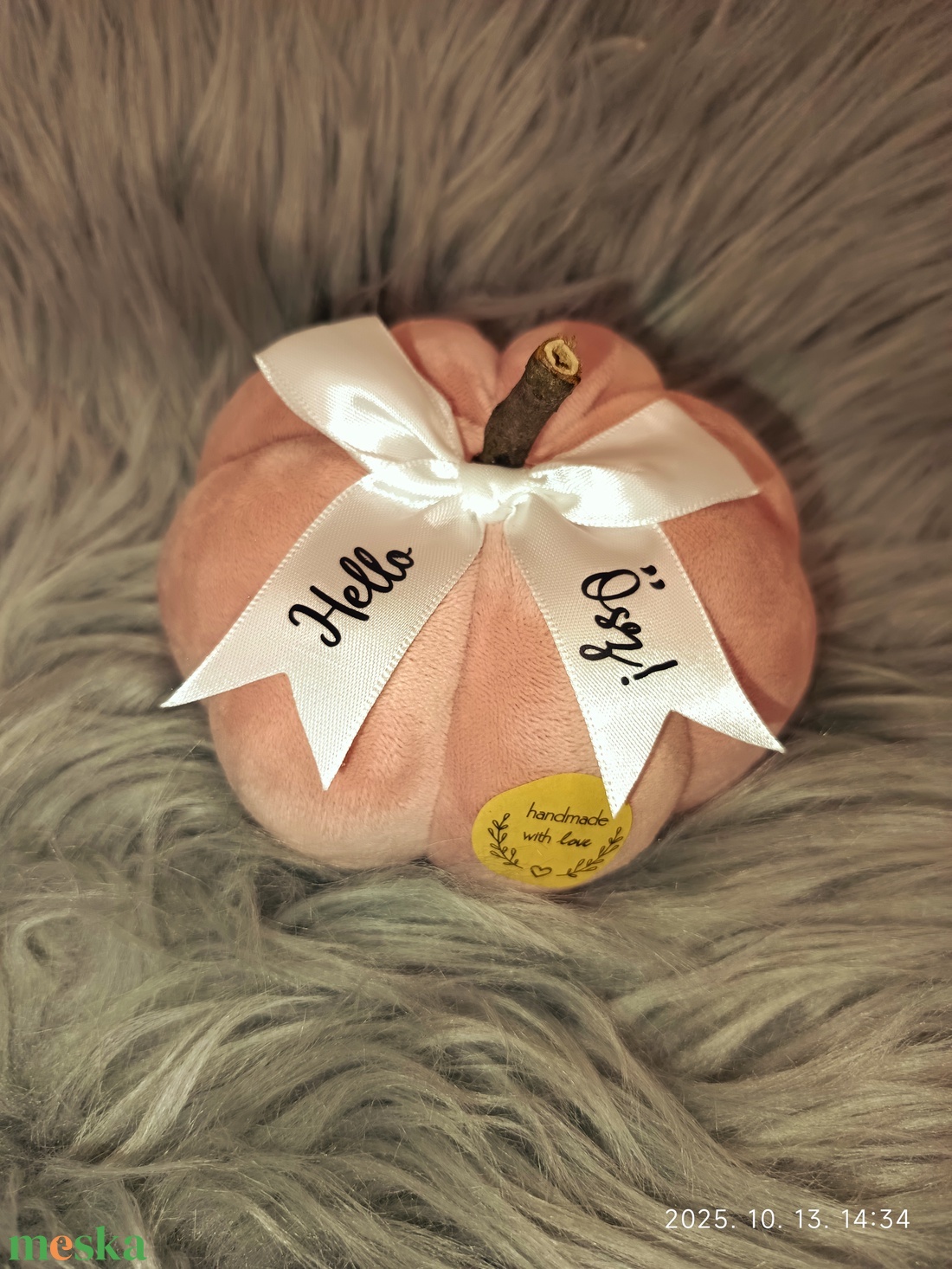 Textil dekorációs tök , rózsaszín , felirattal - kellékek & szerszámok - dekorációs kellékek - őszi dekor - őszi dekortök - Meska.hu