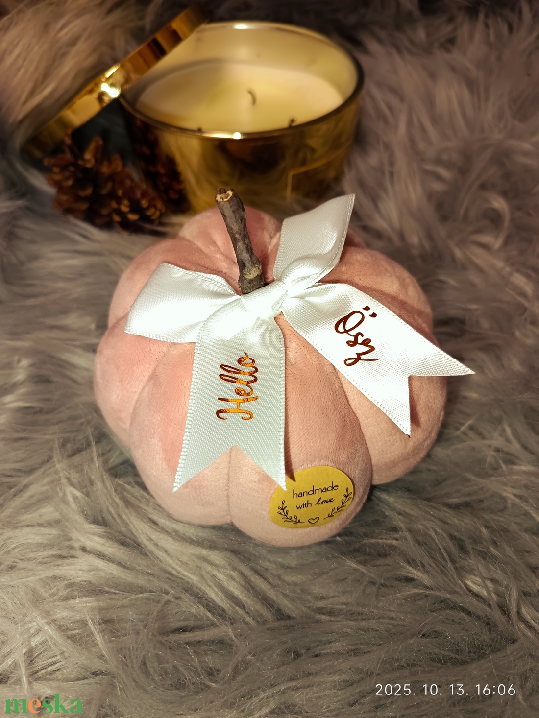 Textil dekorációs tök , rózsaszín , felirattal - kellékek & szerszámok - dekorációs kellékek - őszi dekor - őszi dekortök - Meska.hu