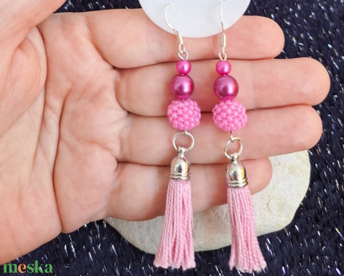 Pink Bojtos Bogyós Fülbevalók - ékszer - fülbevaló - lógó fülbevaló - Meska.hu