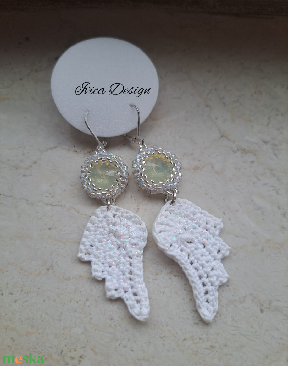 Kristályos Angyalszárnyak Fülbevalók - ékszer - fülbevaló - lógó fülbevaló - Meska.hu