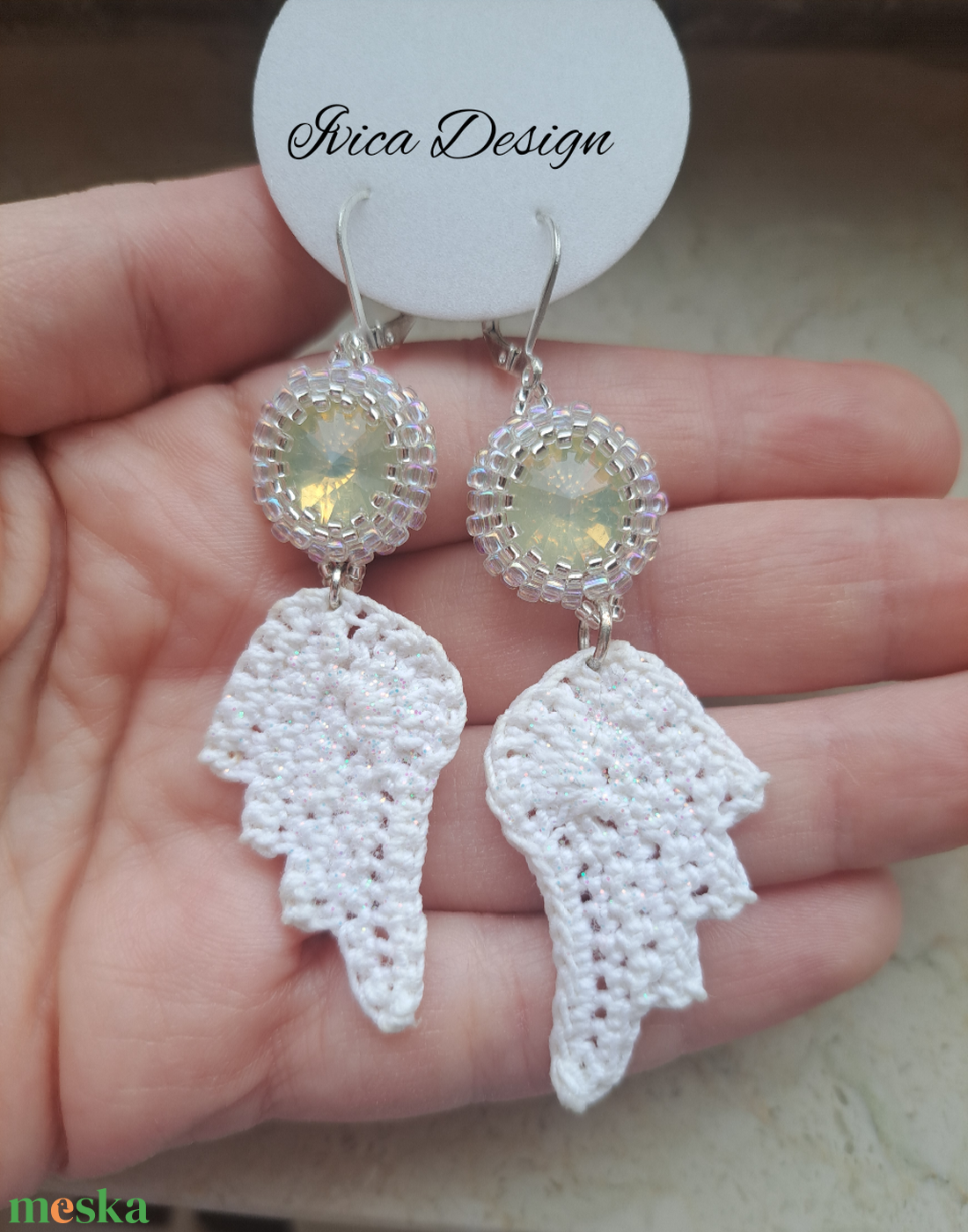 Kristályos Angyalszárnyak Fülbevalók - ékszer - fülbevaló - lógó fülbevaló - Meska.hu