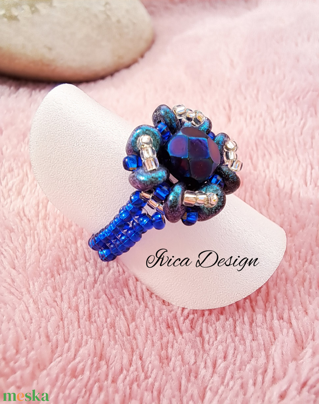 Zafírkék Mira Gyűrű - ékszer - gyűrű - gyöngyös gyűrű - Meska.hu