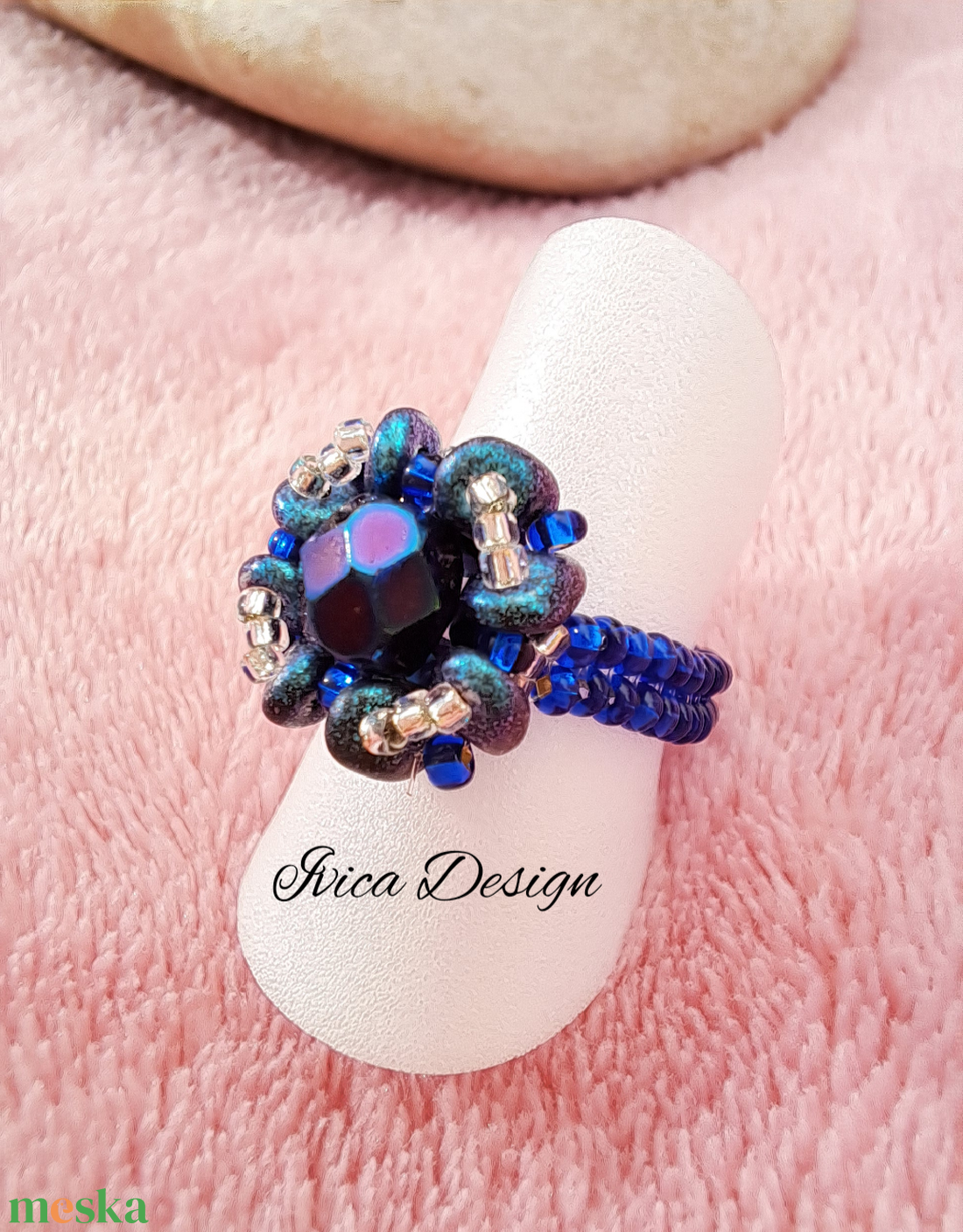 Zafírkék Mira Gyűrű - ékszer - gyűrű - gyöngyös gyűrű - Meska.hu