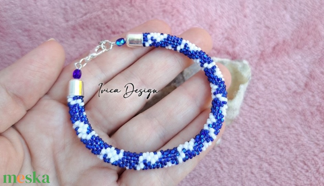 Királykék Cakkos Horgolt Karkötő - ékszer - karkötő - gyöngyös karkötő - Meska.hu