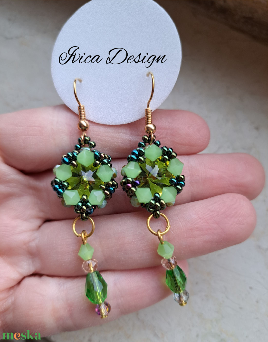 Zöldes Gabriella Fülbevalók - ékszer - fülbevaló - lógó fülbevaló - Meska.hu