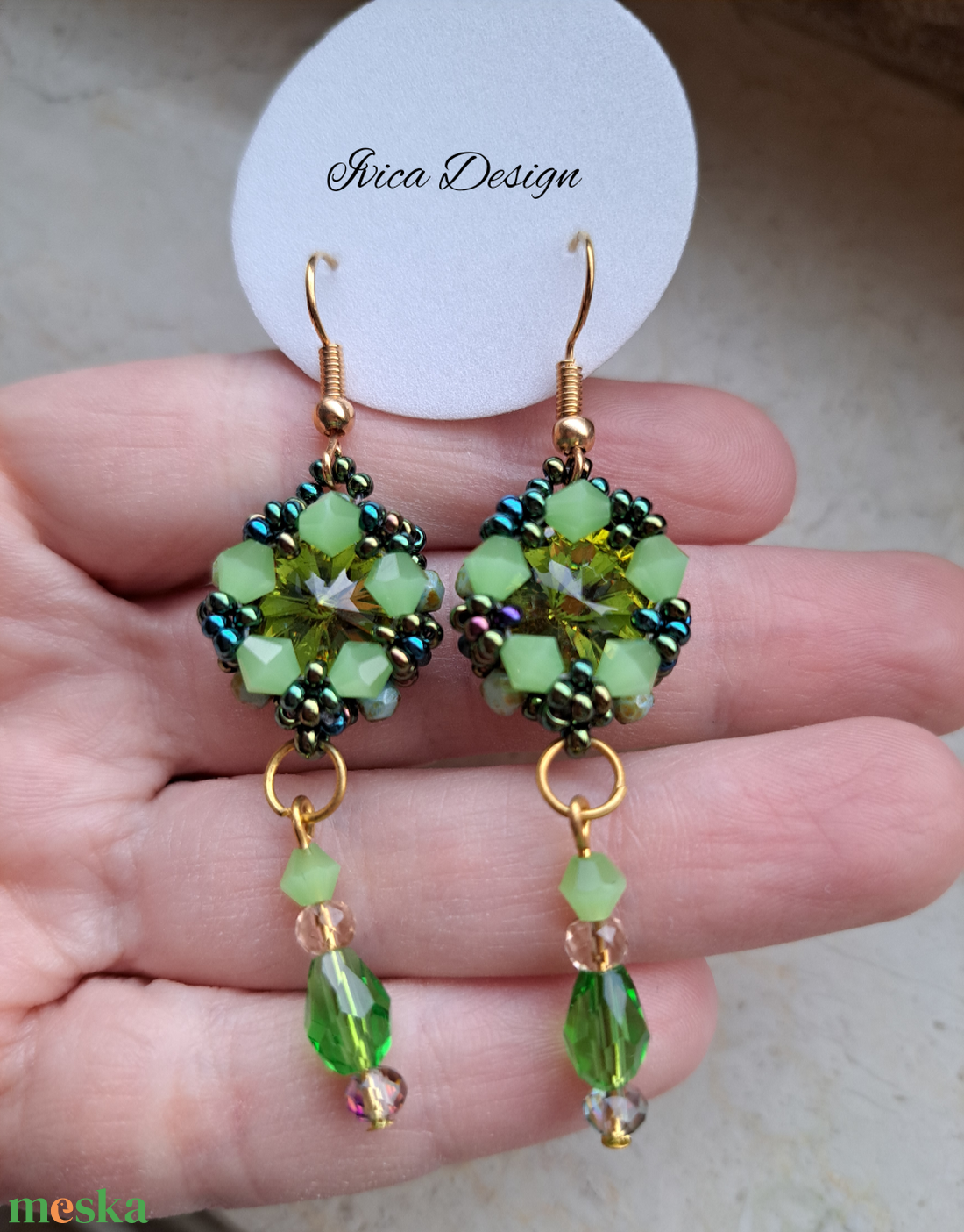 Zöldes Gabriella Fülbevalók - ékszer - fülbevaló - lógó fülbevaló - Meska.hu