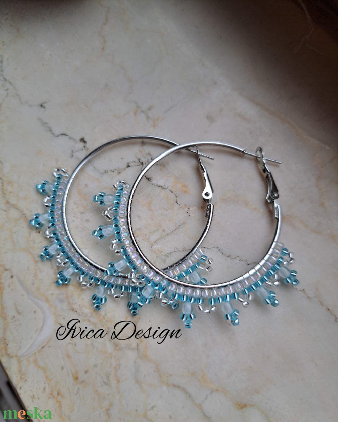 Tengerkék Karikafülbevalók - ékszer - fülbevaló - karika fülbevaló - Meska.hu