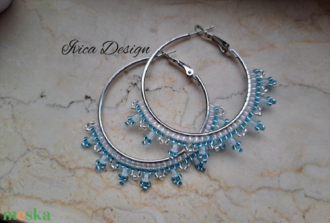 Tengerkék Karikafülbevalók - ékszer - fülbevaló - karika fülbevaló - Meska.hu