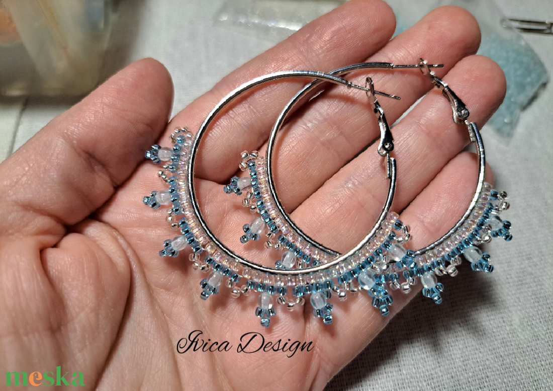 Tengerkék Karikafülbevalók - ékszer - fülbevaló - karika fülbevaló - Meska.hu