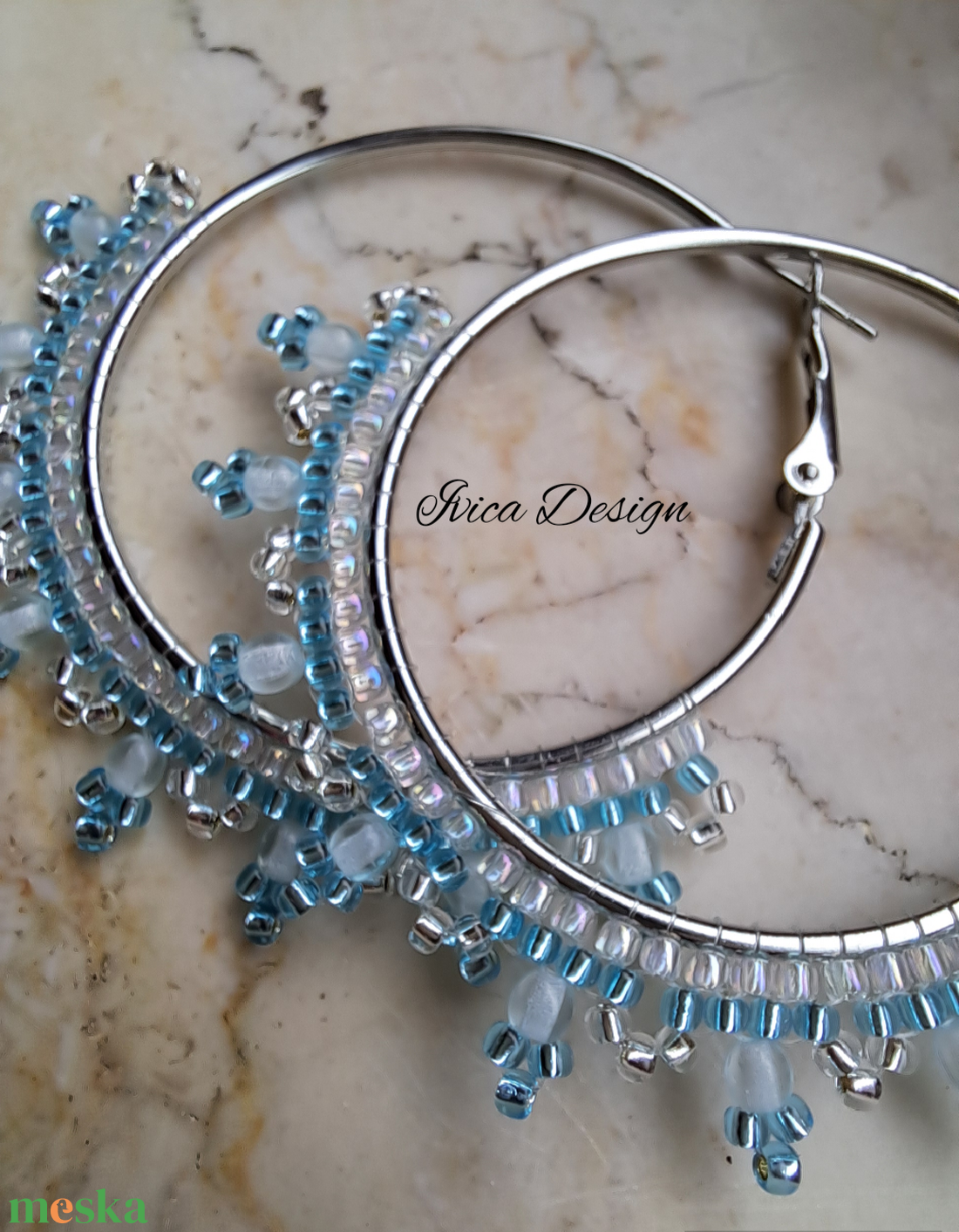 Tengerkék Karikafülbevalók - ékszer - fülbevaló - karika fülbevaló - Meska.hu