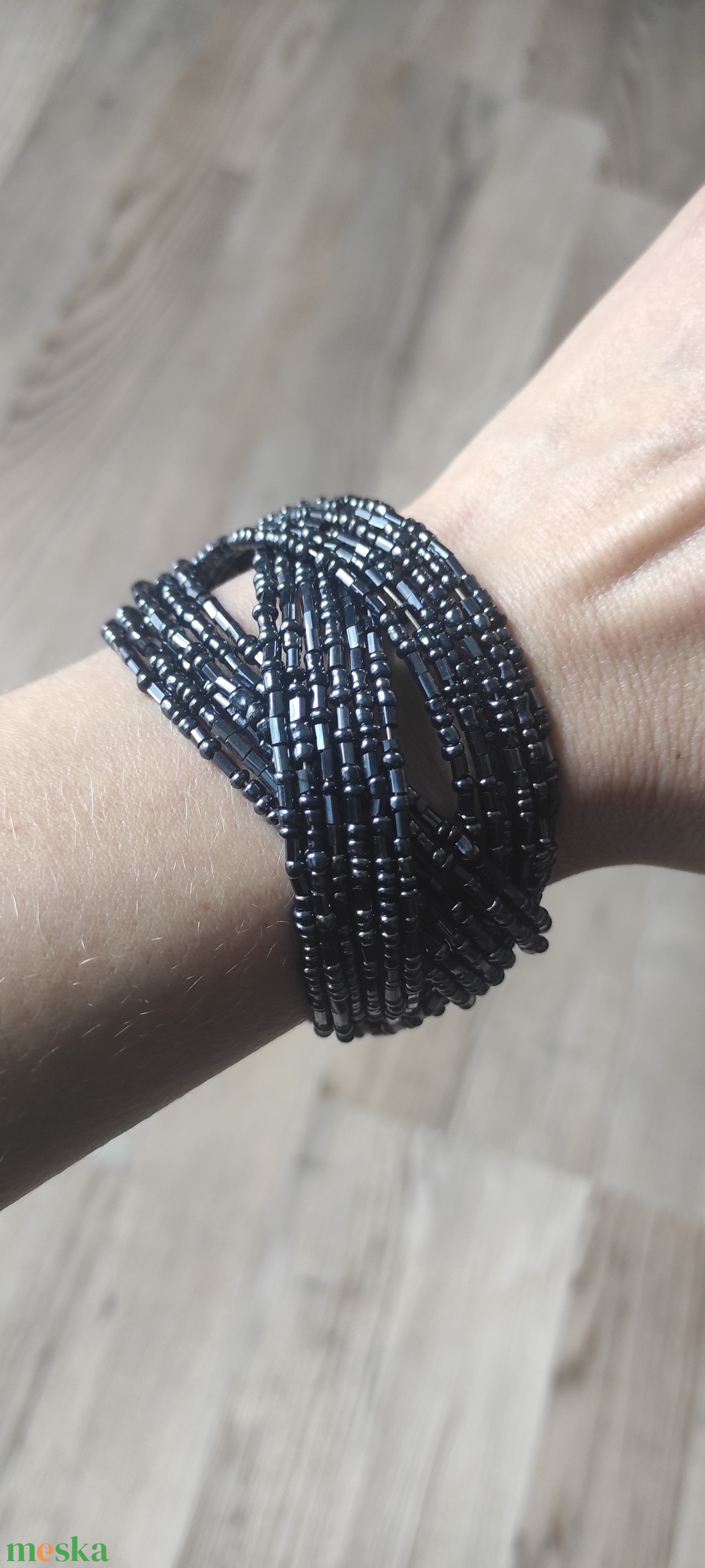 � Fekete Elegancia gyöngy karkötő � kézzel készített statement ékszer - ékszer - karkötő - gyöngyös karkötő - Meska.hu