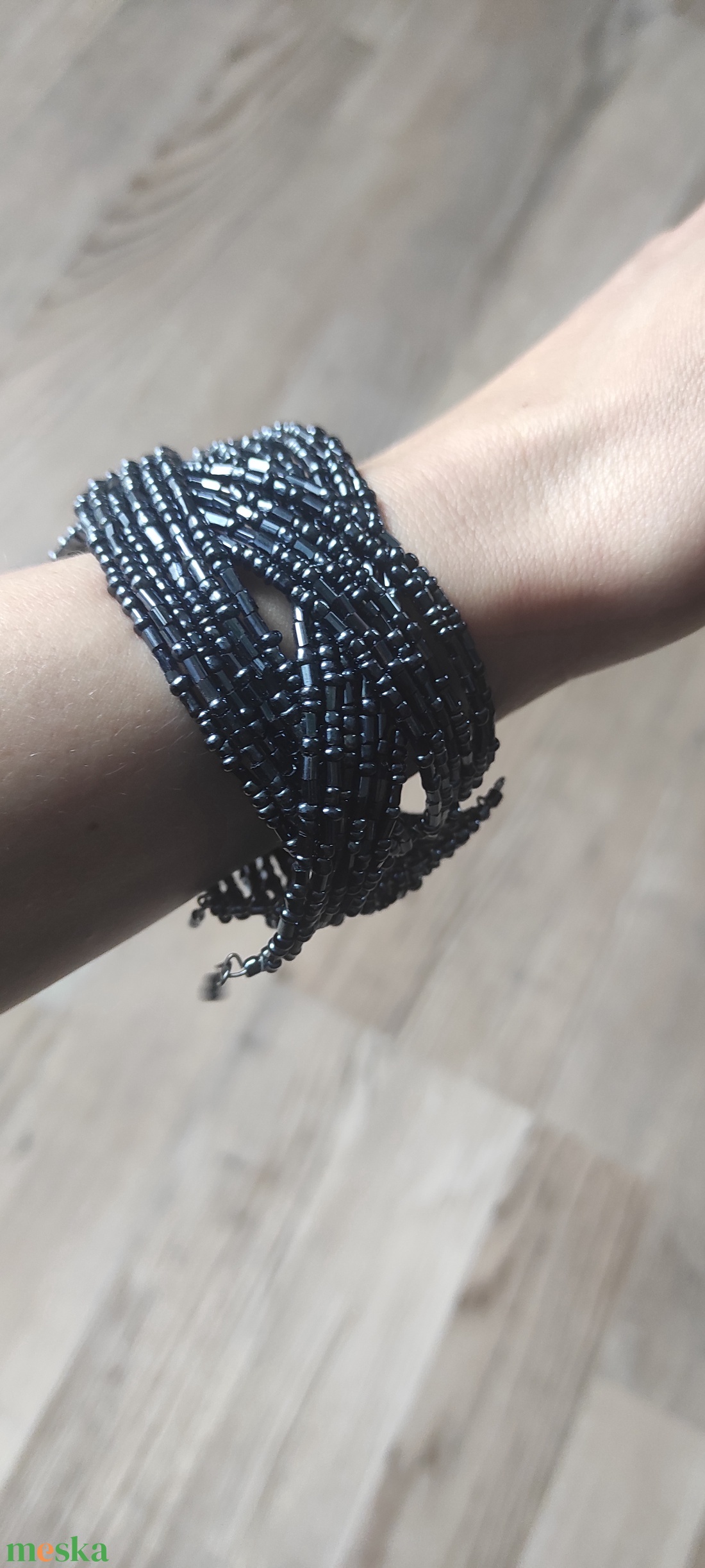 � Fekete Elegancia gyöngy karkötő � kézzel készített statement ékszer - ékszer - karkötő - gyöngyös karkötő - Meska.hu