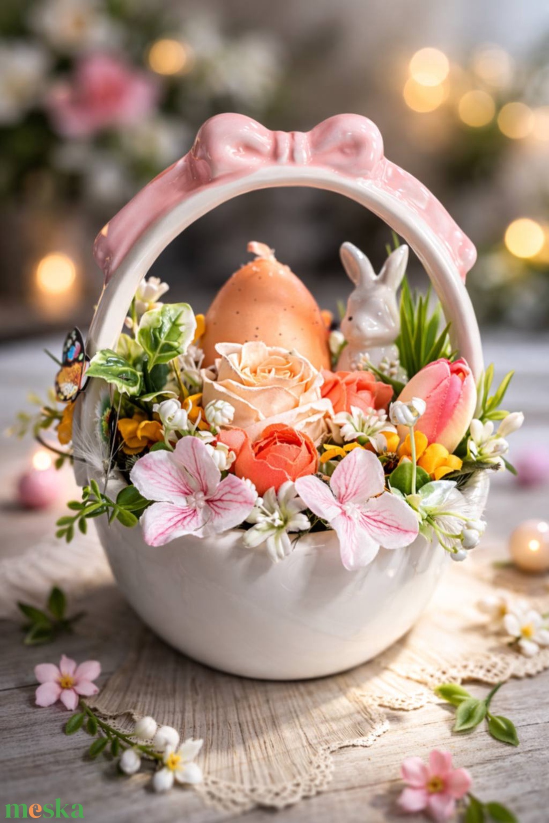 �� Húsvéti nyuszis kerámia asztaldísz rendelésre � választható színek és kosarak  - ünnepi díszek, dekorációk - húsvéti díszek és dekorációk - húsvéti asztaldíszek - Meska.hu
