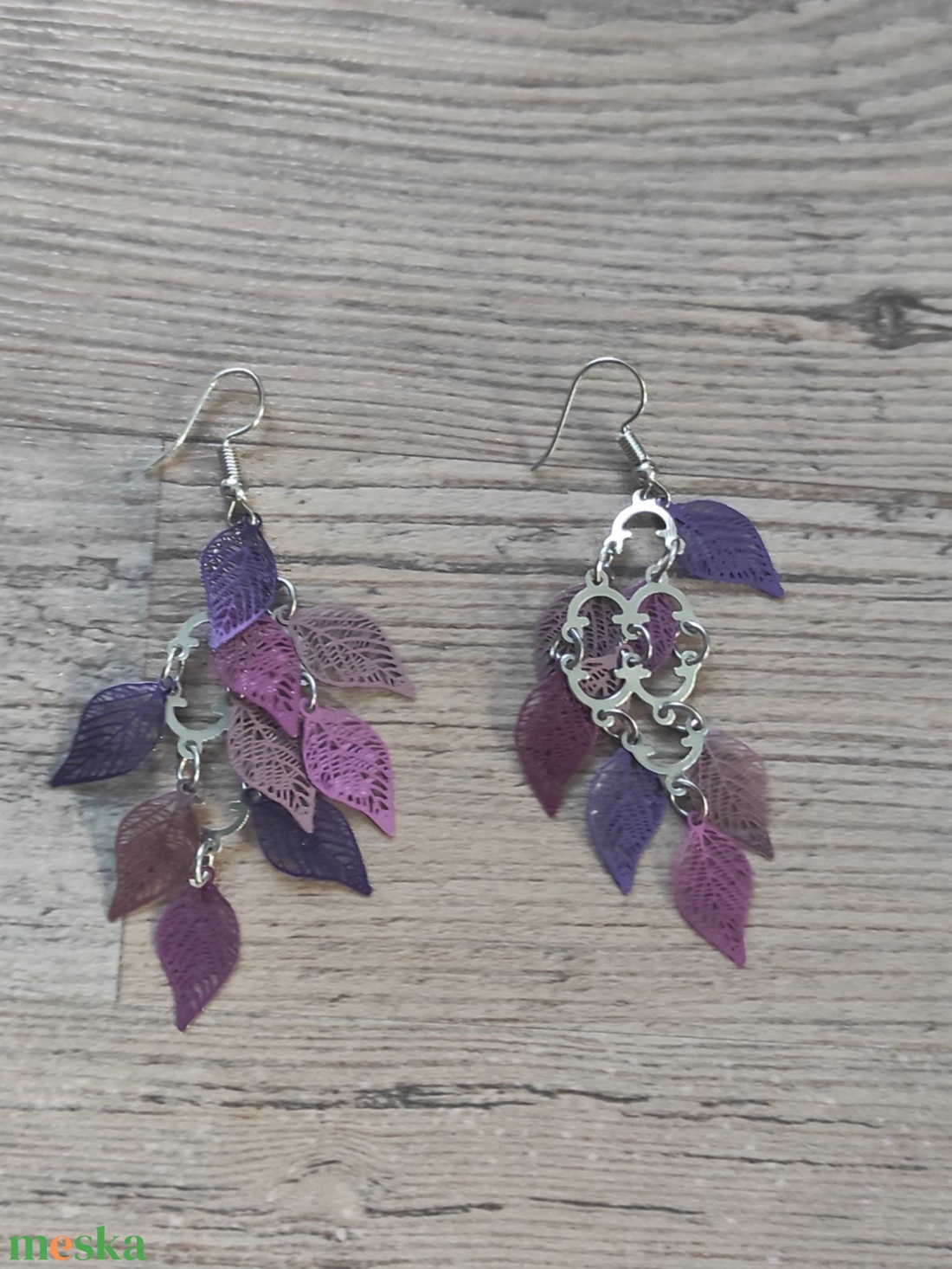 �Fülbevaló - Bohém levélfüzér, lila�rózsaszín árnyalatokban - ékszer - fülbevaló - lógó fülbevaló - Meska.hu