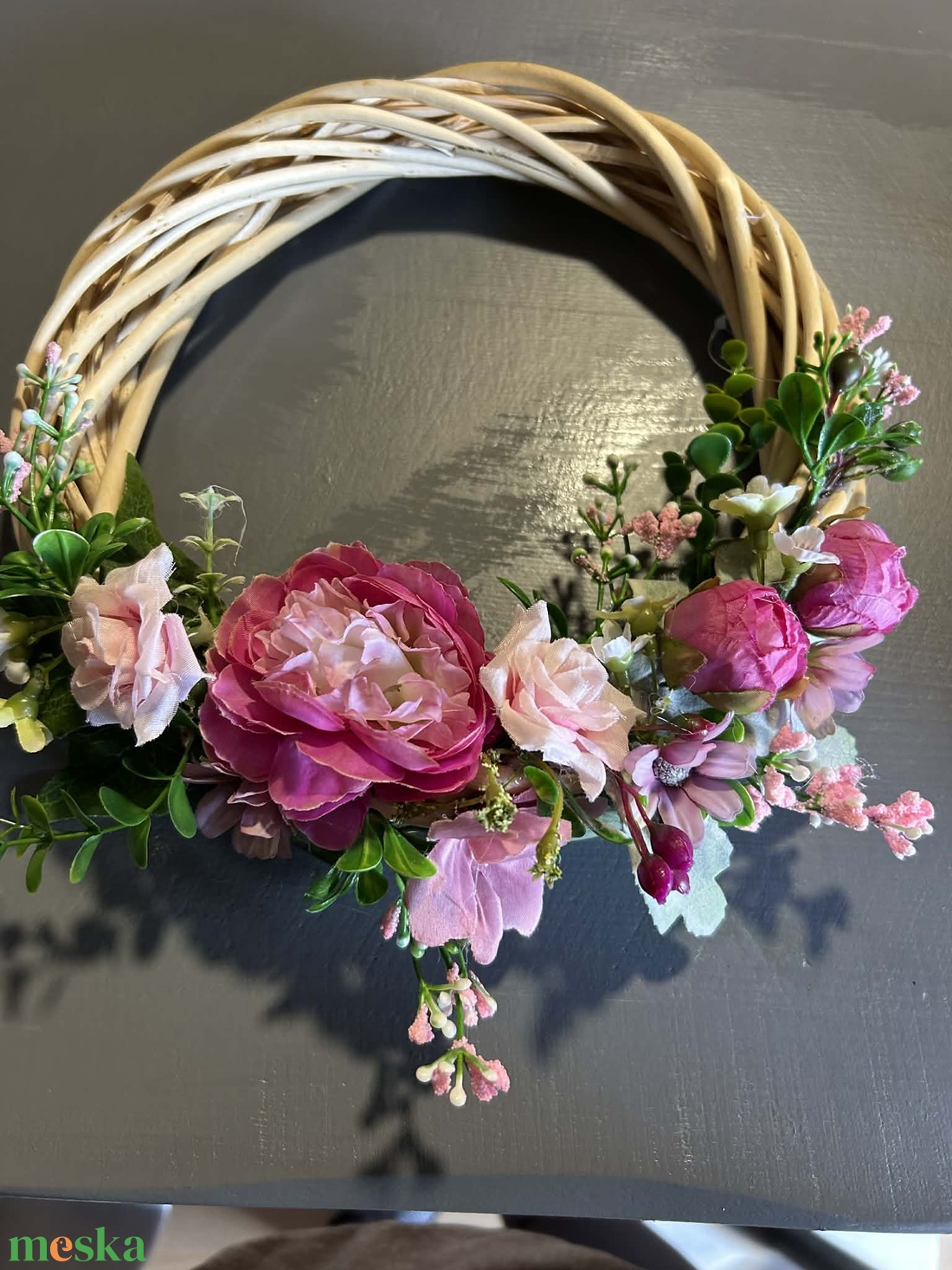  Dús tavaszi virágkoszorú rózsaszín virágokkal � romantikus ajtódísz - otthon & életmód - dekoráció - ajtó- és ablak dekoráció - ajtódísz & kopogtató - Meska.hu