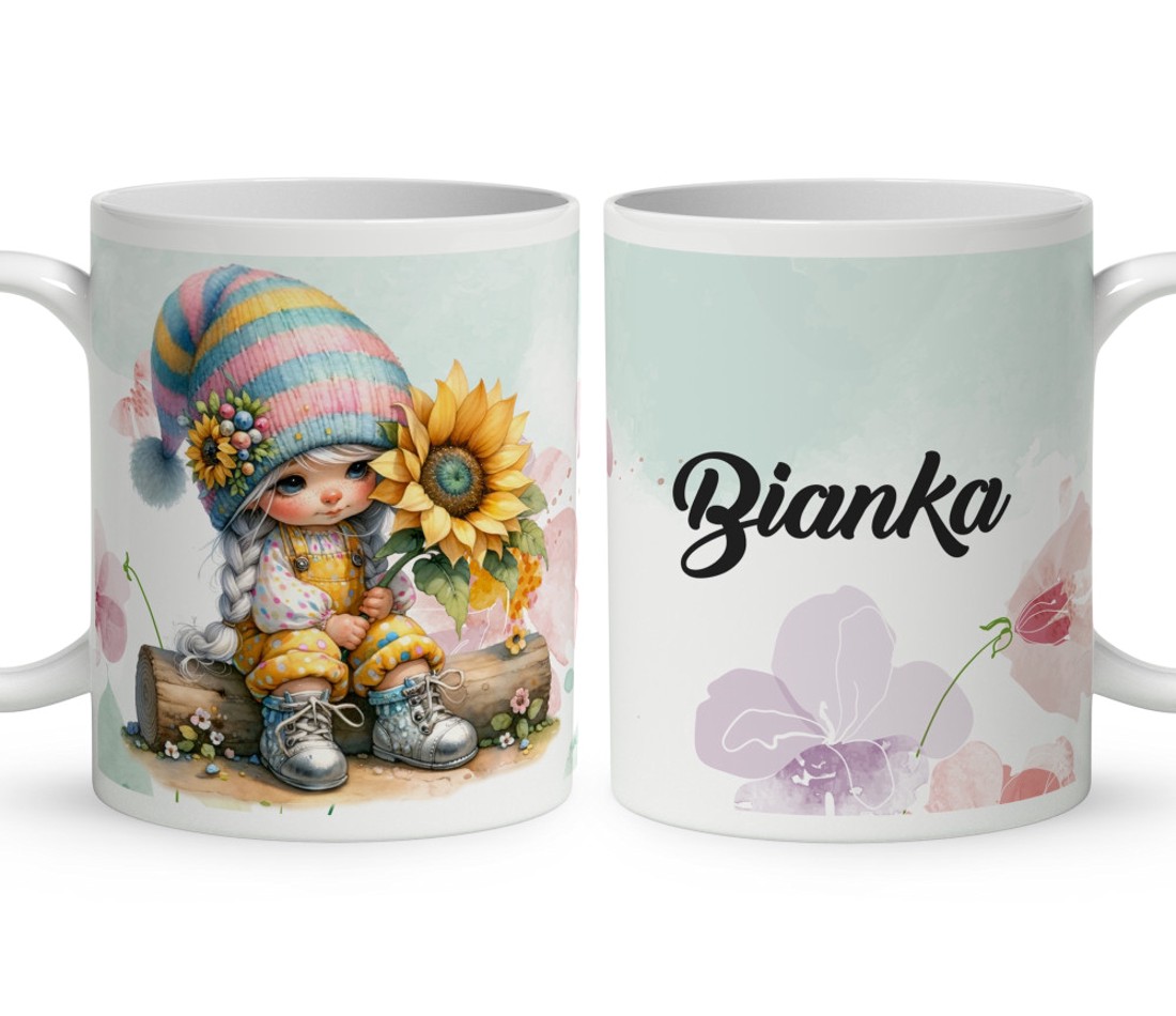 Névvel kérhető - A legcukibb napraforgós manó lány mintás bögre - otthon & életmód - konyhafelszerelés, tálalás - tálalás - bögre & csésze - Meska.hu
