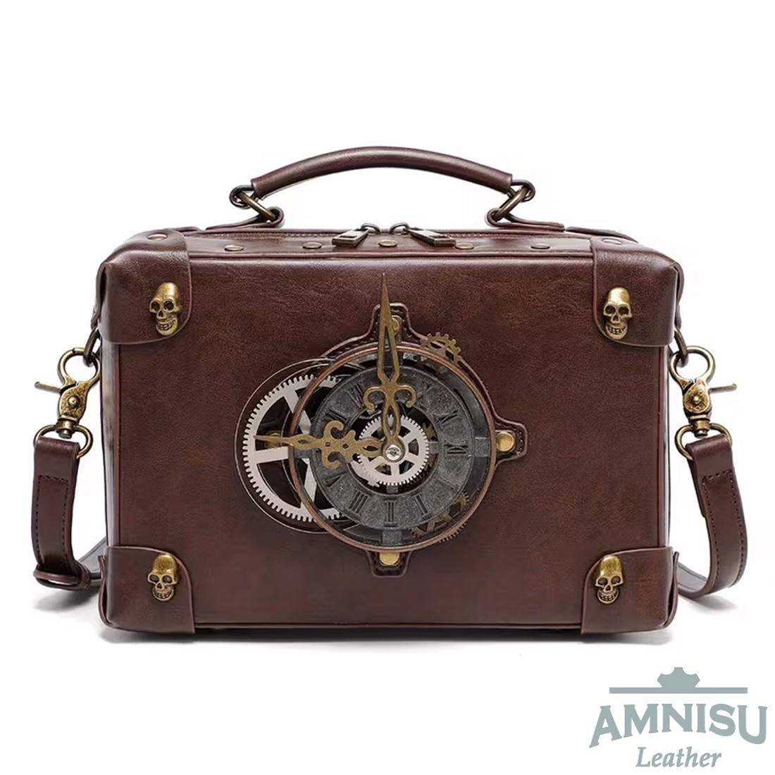 Sötétbarna - bronz steampunk stílusú szögletes közepes oldaltáska -  - Meska.hu