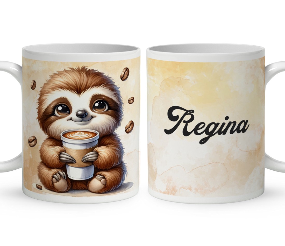 Névvel kérhető - Nagyon cuki Kávés lajhár mintás bögre - otthon & életmód - konyhafelszerelés, tálalás - tálalás - bögre & csésze - Meska.hu