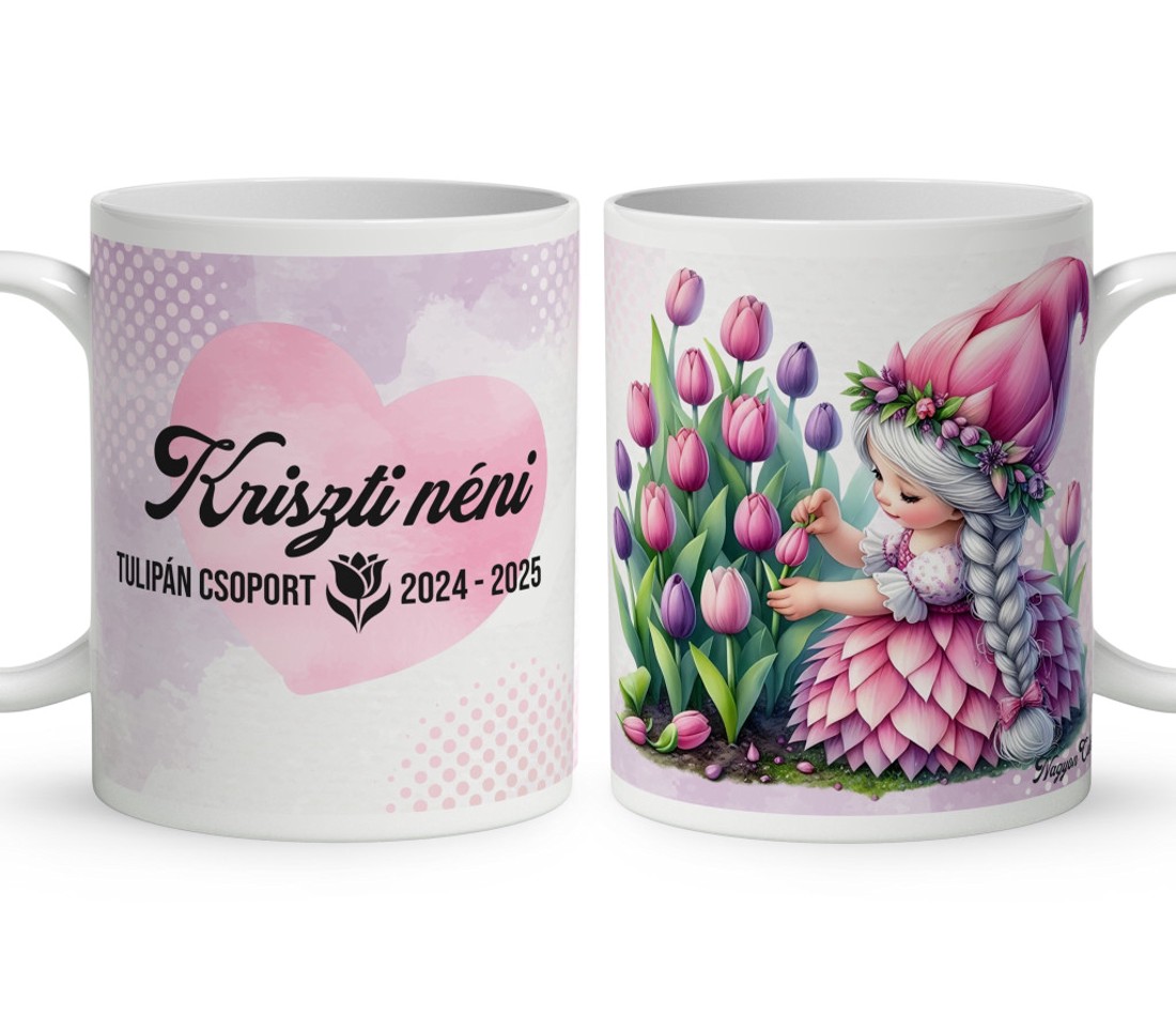 Neves ajándék óvónéniknek - Tündéri Tulipános manólány mintás bögre - otthon & életmód - konyhafelszerelés, tálalás - tálalás - bögre & csésze - Meska.hu