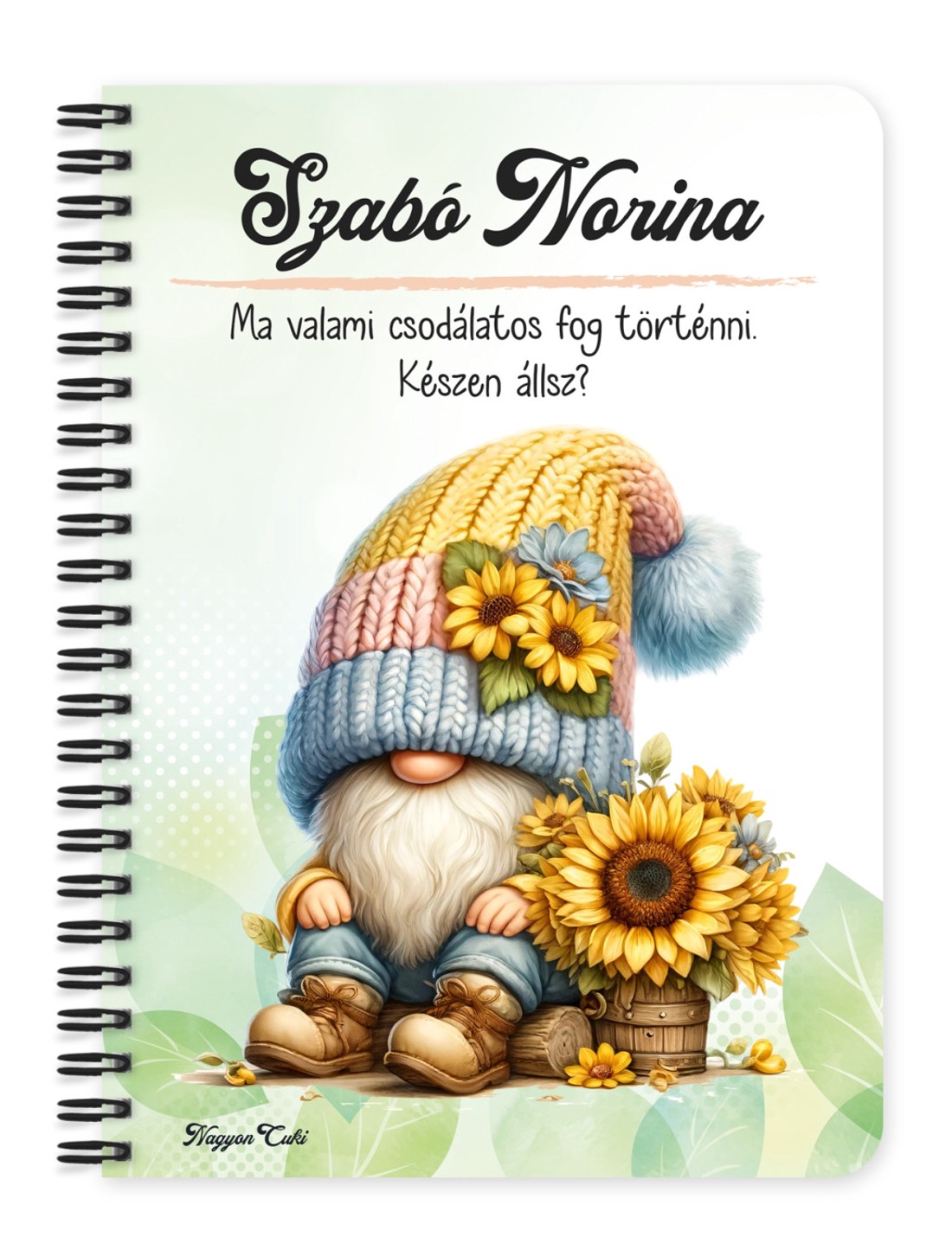 Személyre szabható - Kedves kis napraforgós manó mintás A5-ös füzet - otthon & életmód - papír, írószer - jegyzetfüzet & napló - Meska.hu