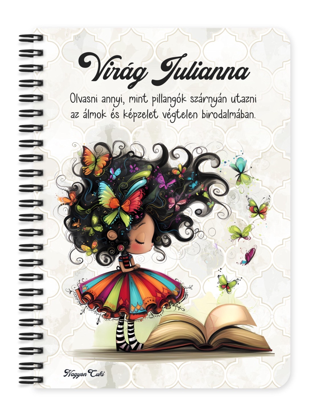 Személyre szabható - Pillangós könyv hercegnő mintás A6-os füzet - otthon & életmód - papír, írószer - jegyzetfüzet & napló - Meska.hu