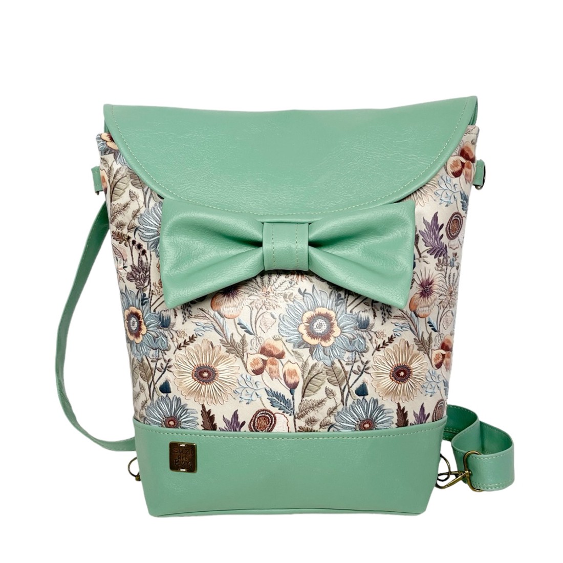 SuziartBag Zöld virágos masnis 2in1 táska - táska & tok - kézitáska & válltáska - válltáska - Meska.hu