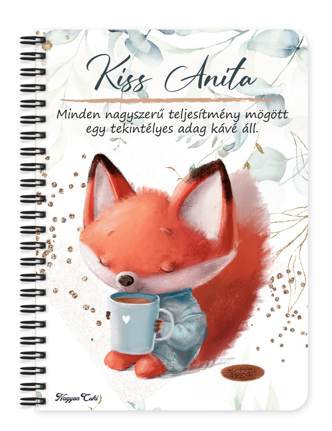 Személyre szabható - Kávés Róka mintás A5-ös füzet - otthon & életmód - papír, írószer - jegyzetfüzet & napló - Meska.hu