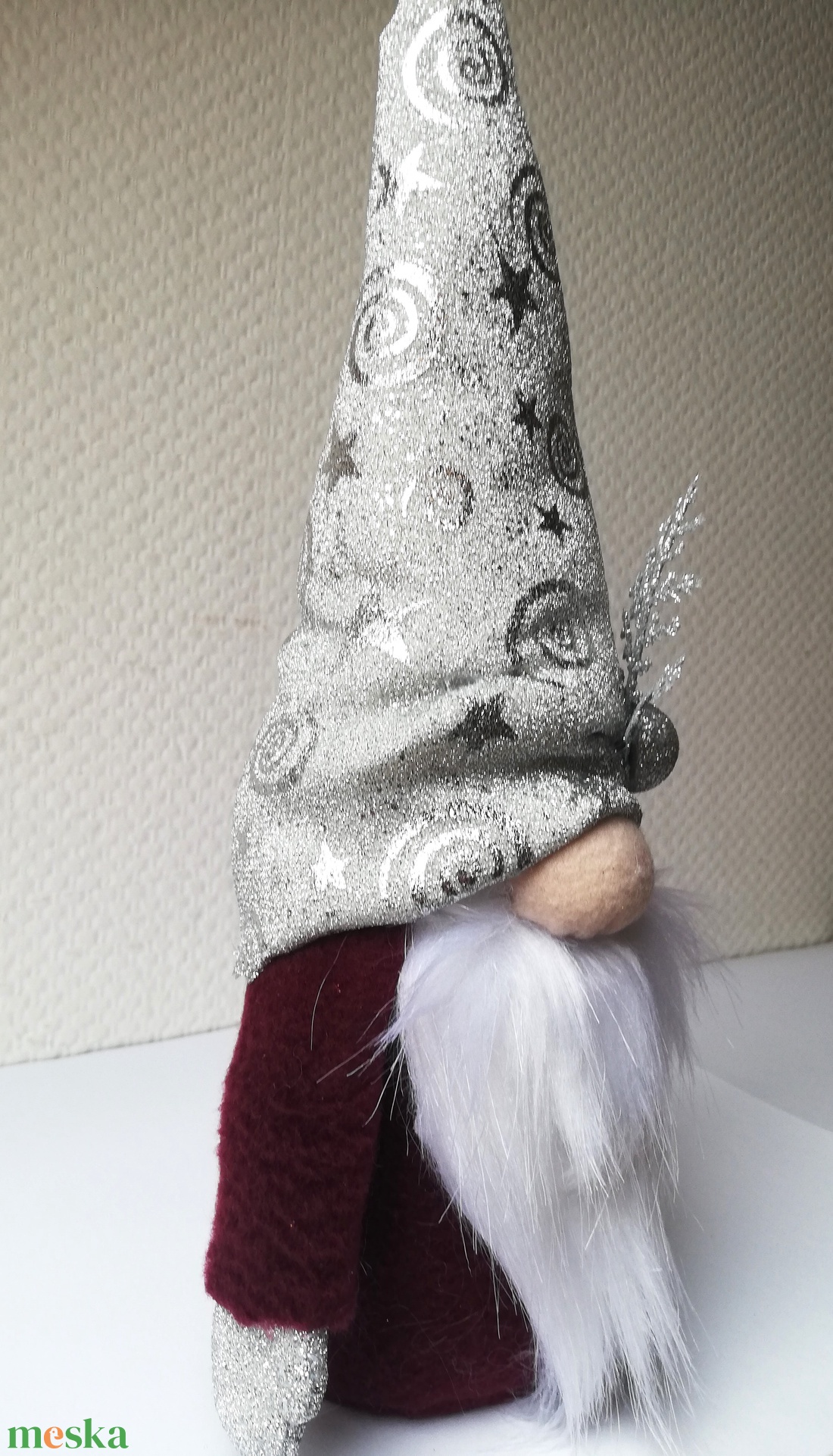 Ezüst sapkás téli manó - karácsony - karácsonyi lakásdekoráció - karácsonyi manók, figurák - Meska.hu