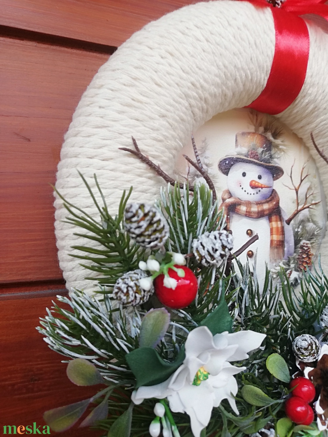 Téli koszorú hóemberrel - karácsony - karácsonyi lakásdekoráció - karácsonyi ajtódíszek - Meska.hu