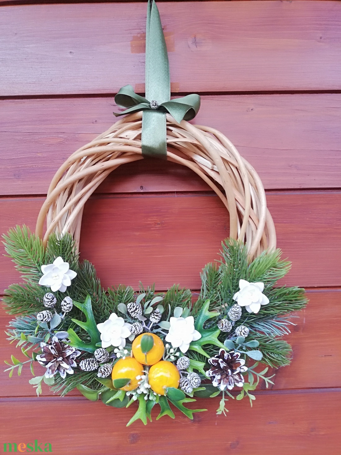 Télies ajtódísz mandarinnal - karácsony - karácsonyi lakásdekoráció - karácsonyi ajtódíszek - Meska.hu