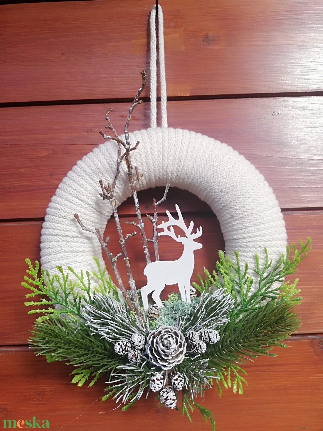 Téli ajtódísz natúr színekkel - karácsony - karácsonyi lakásdekoráció - karácsonyi ajtódíszek - Meska.hu