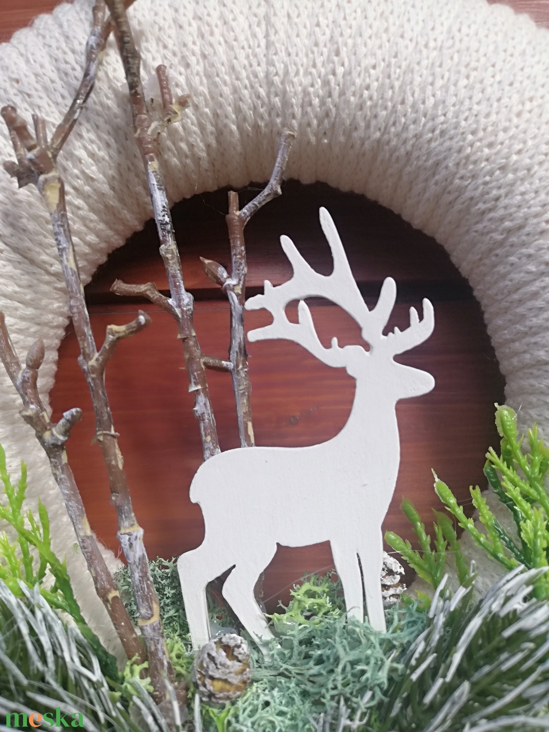 Téli ajtódísz natúr színekkel - karácsony - karácsonyi lakásdekoráció - karácsonyi ajtódíszek - Meska.hu