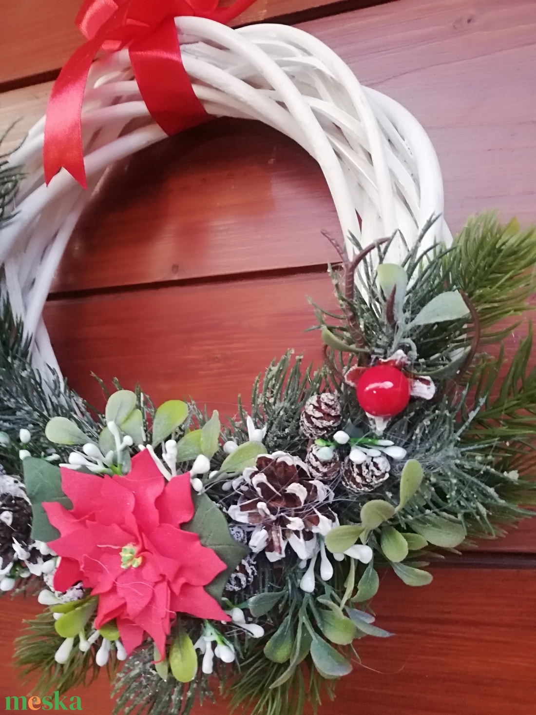 Ajtódísz mikulásvirággal - karácsony - karácsonyi lakásdekoráció - karácsonyi ajtódíszek - Meska.hu