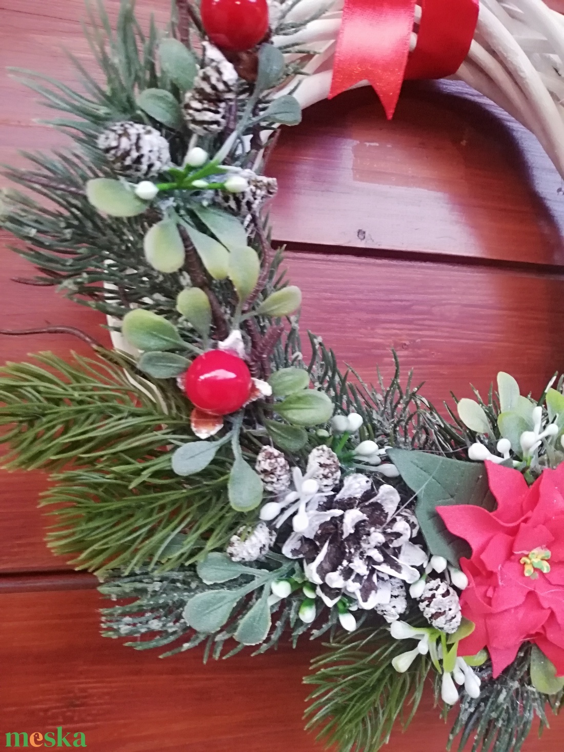 Ajtódísz mikulásvirággal - karácsony - karácsonyi lakásdekoráció - karácsonyi ajtódíszek - Meska.hu