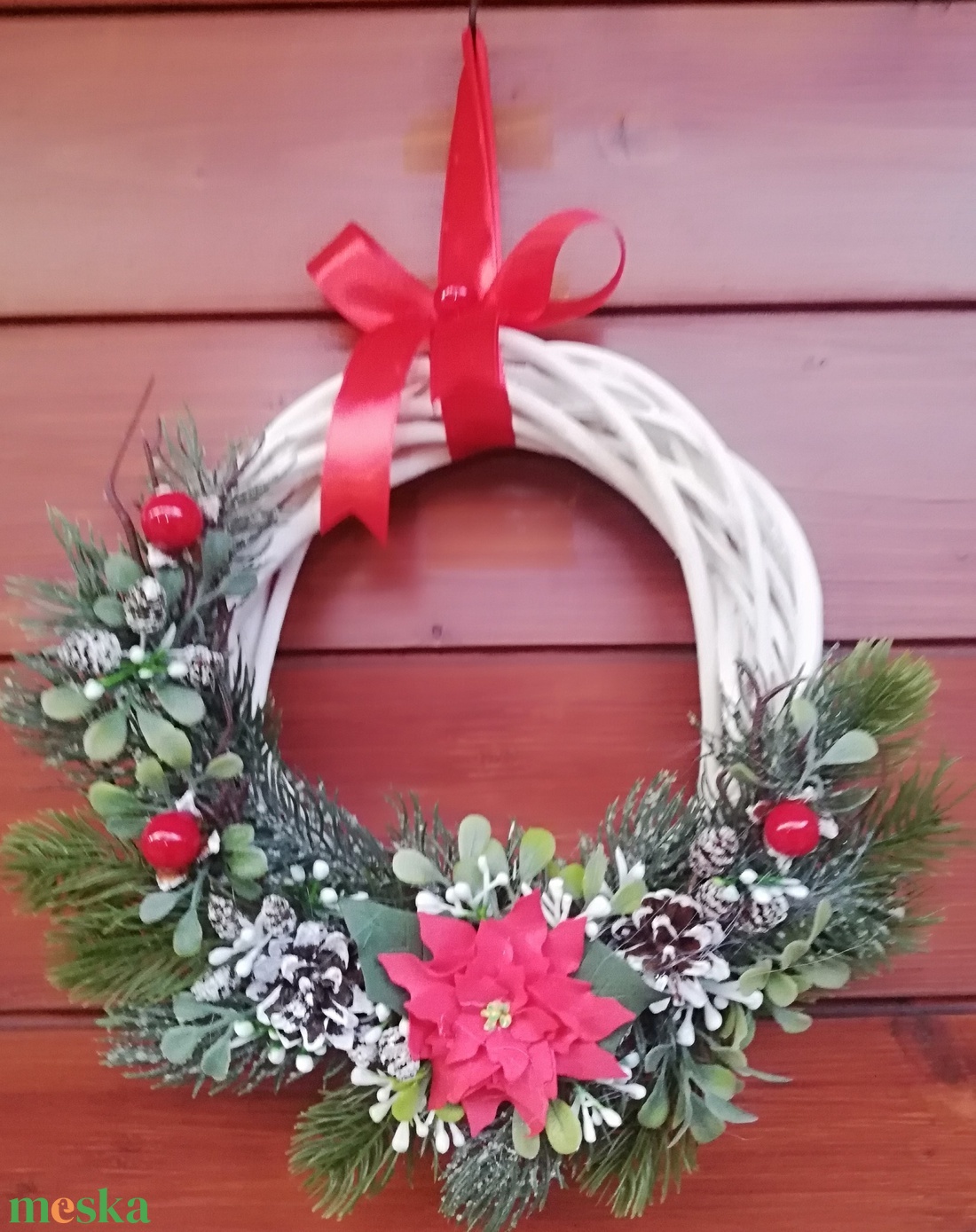 Ajtódísz mikulásvirággal - karácsony - karácsonyi lakásdekoráció - karácsonyi ajtódíszek - Meska.hu