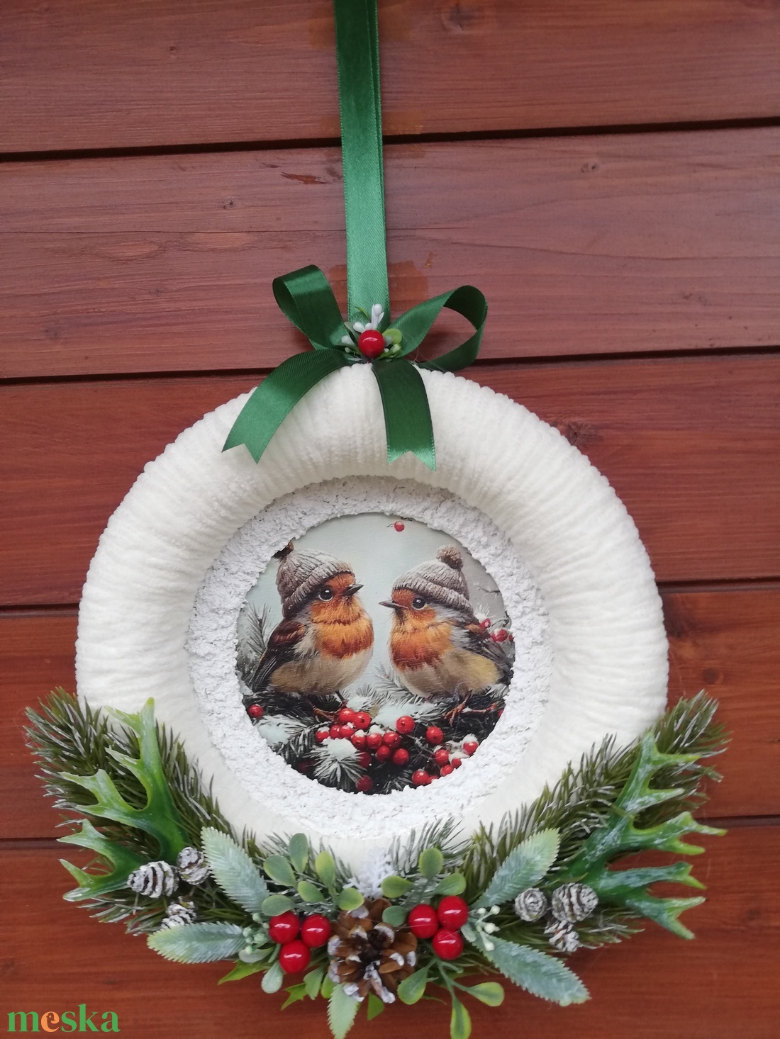 Téli ajtódísz madarakkal - karácsony - karácsonyi lakásdekoráció - karácsonyi ajtódíszek - Meska.hu