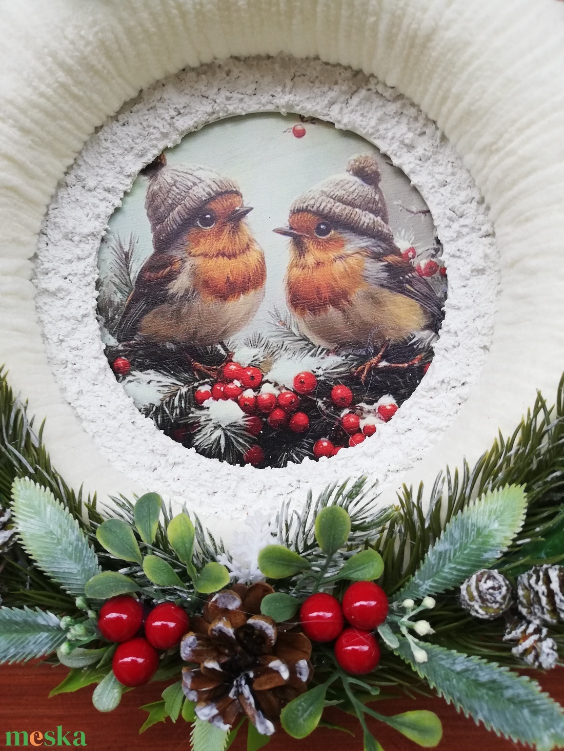 Téli ajtódísz madarakkal - karácsony - karácsonyi lakásdekoráció - karácsonyi ajtódíszek - Meska.hu