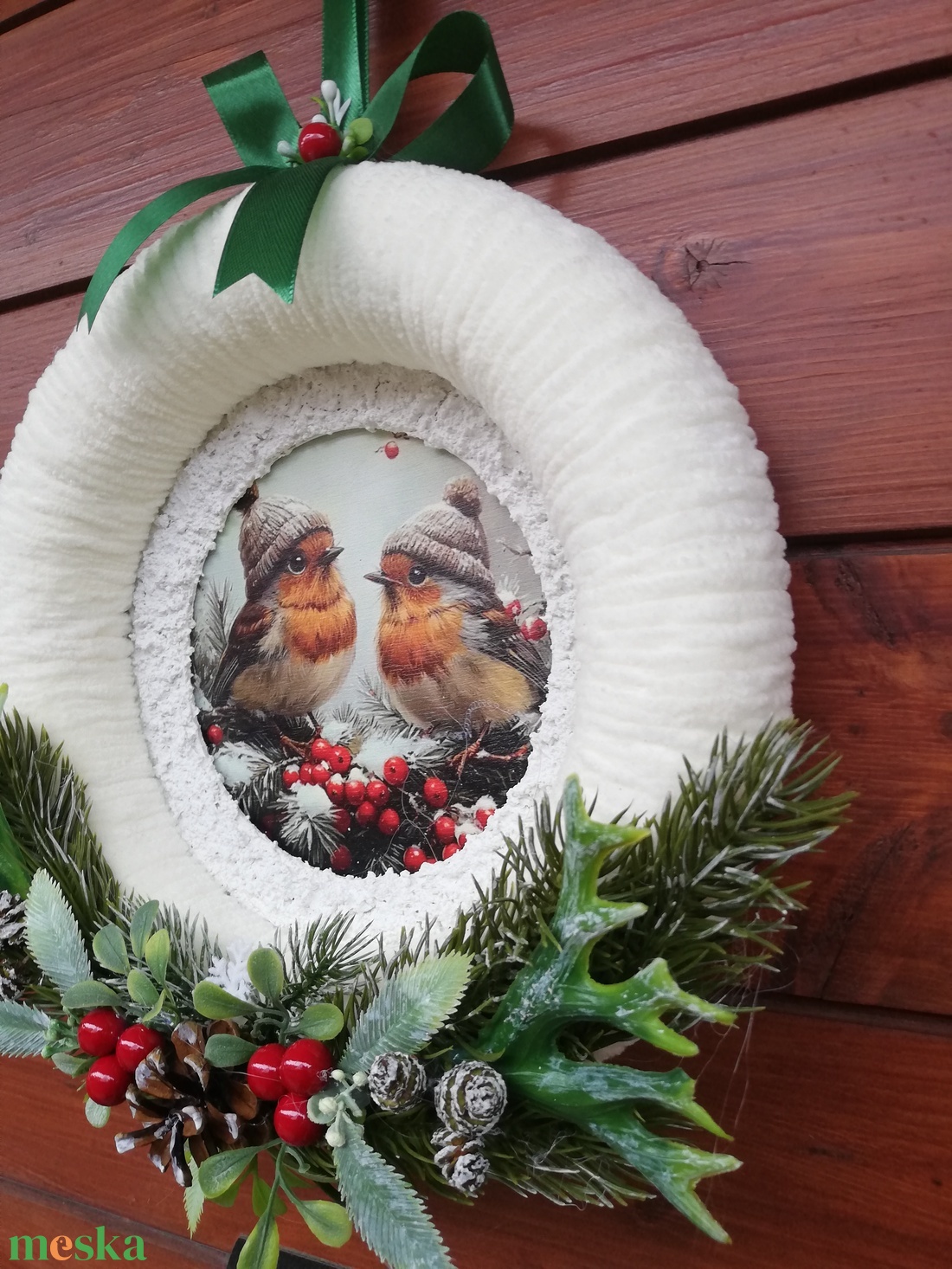 Téli ajtódísz madarakkal - karácsony - karácsonyi lakásdekoráció - karácsonyi ajtódíszek - Meska.hu