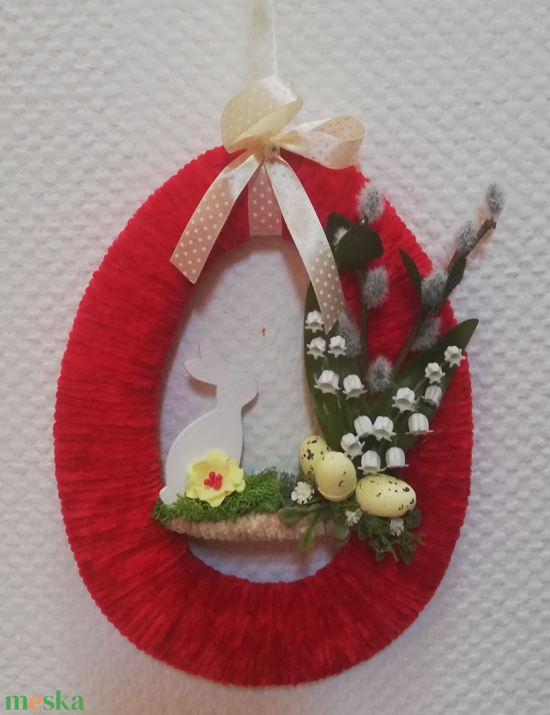 Bájos nyuszis húsvéti kopogtató - ünnepi díszek, dekorációk - húsvéti díszek és dekorációk - húsvéti ajtódísz, kopogtató - Meska.hu