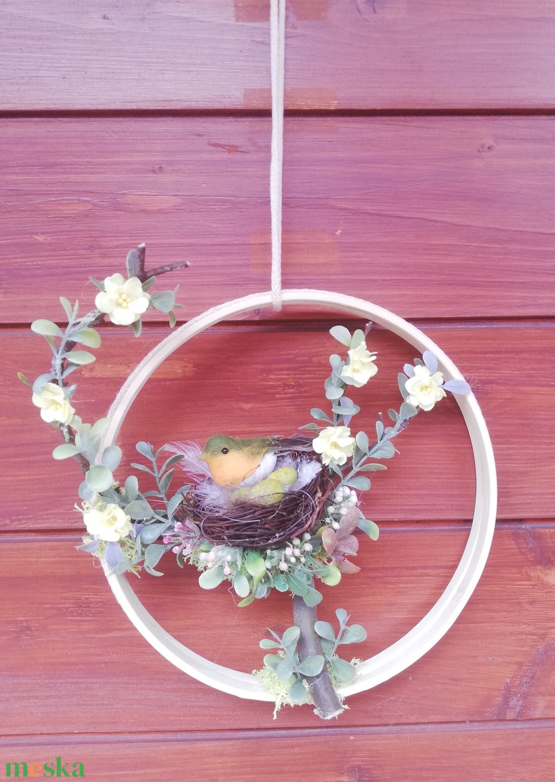 Tavaszi ajtódísz madárkával - ünnepi díszek, dekorációk - húsvéti díszek és dekorációk - húsvéti ajtódísz, kopogtató - Meska.hu