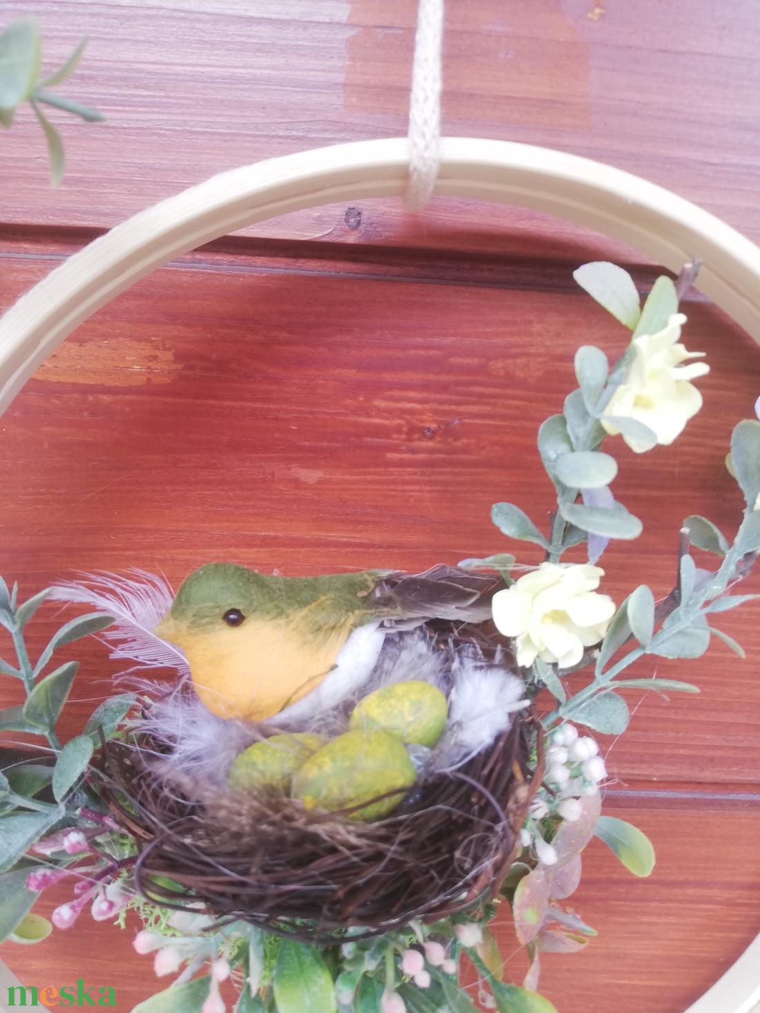 Tavaszi ajtódísz madárkával - ünnepi díszek, dekorációk - húsvéti díszek és dekorációk - húsvéti ajtódísz, kopogtató - Meska.hu