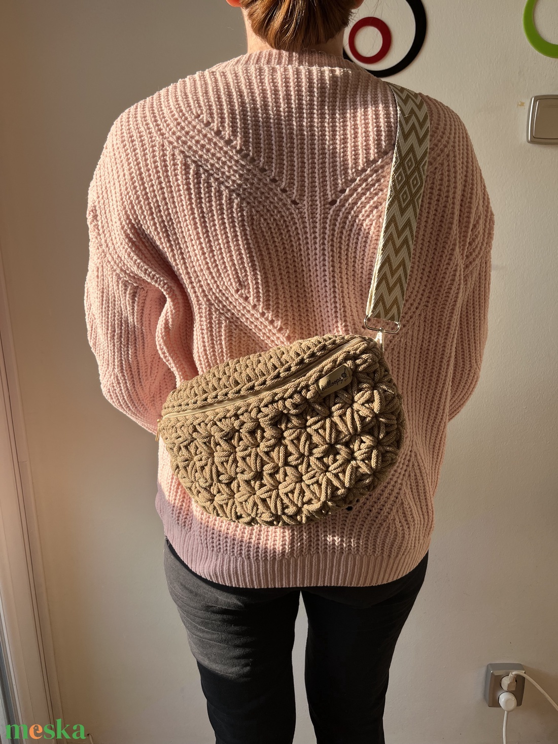 Horgolt dupla jázmin mintás crossbody - táska & tok - övtáska - Meska.hu