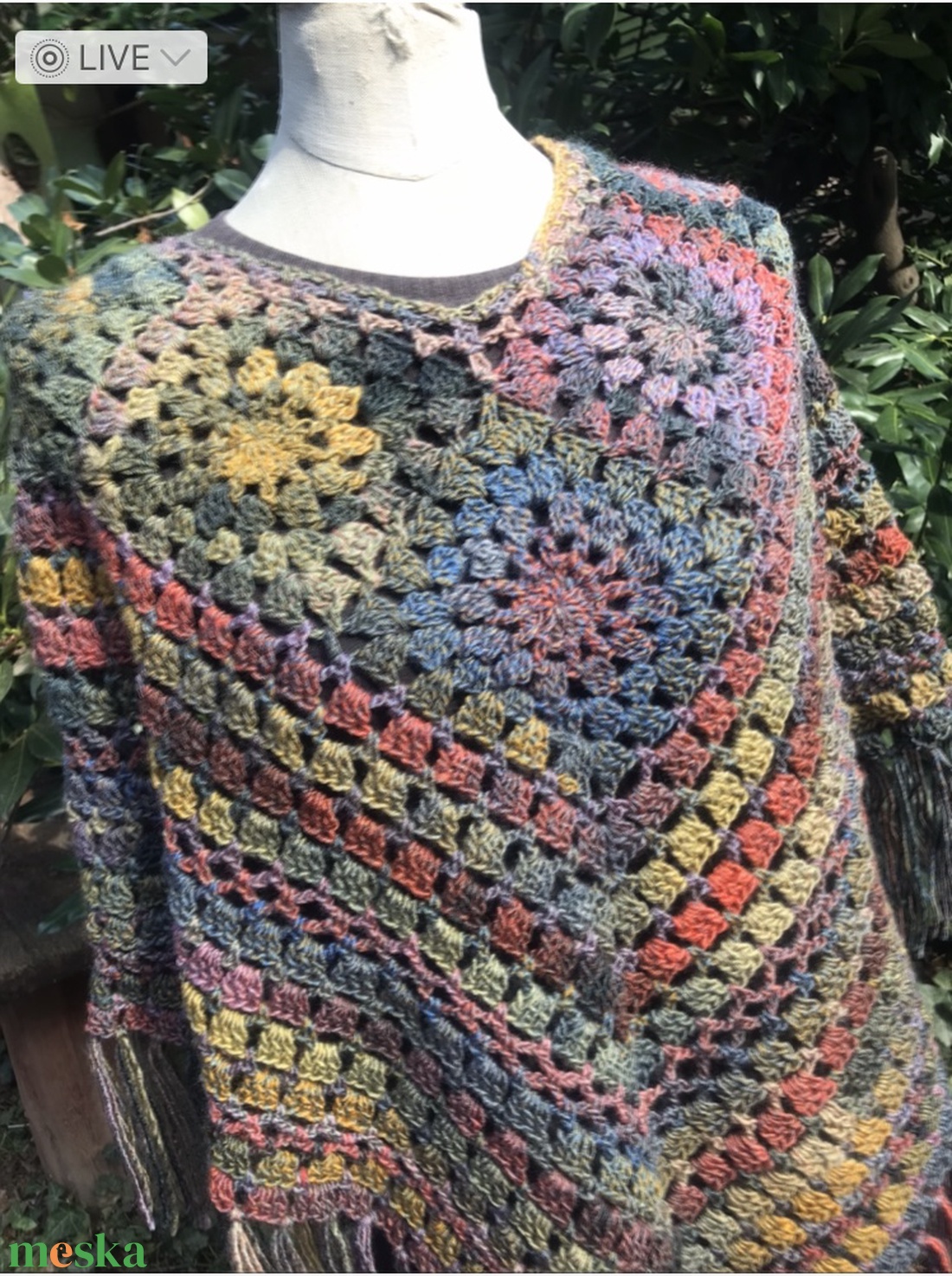 Jazzy Őszidő mandala poncsó egyedi horgolt Poncsó 40-46 - ruha & divat - női ruha - poncsó - Meska.hu